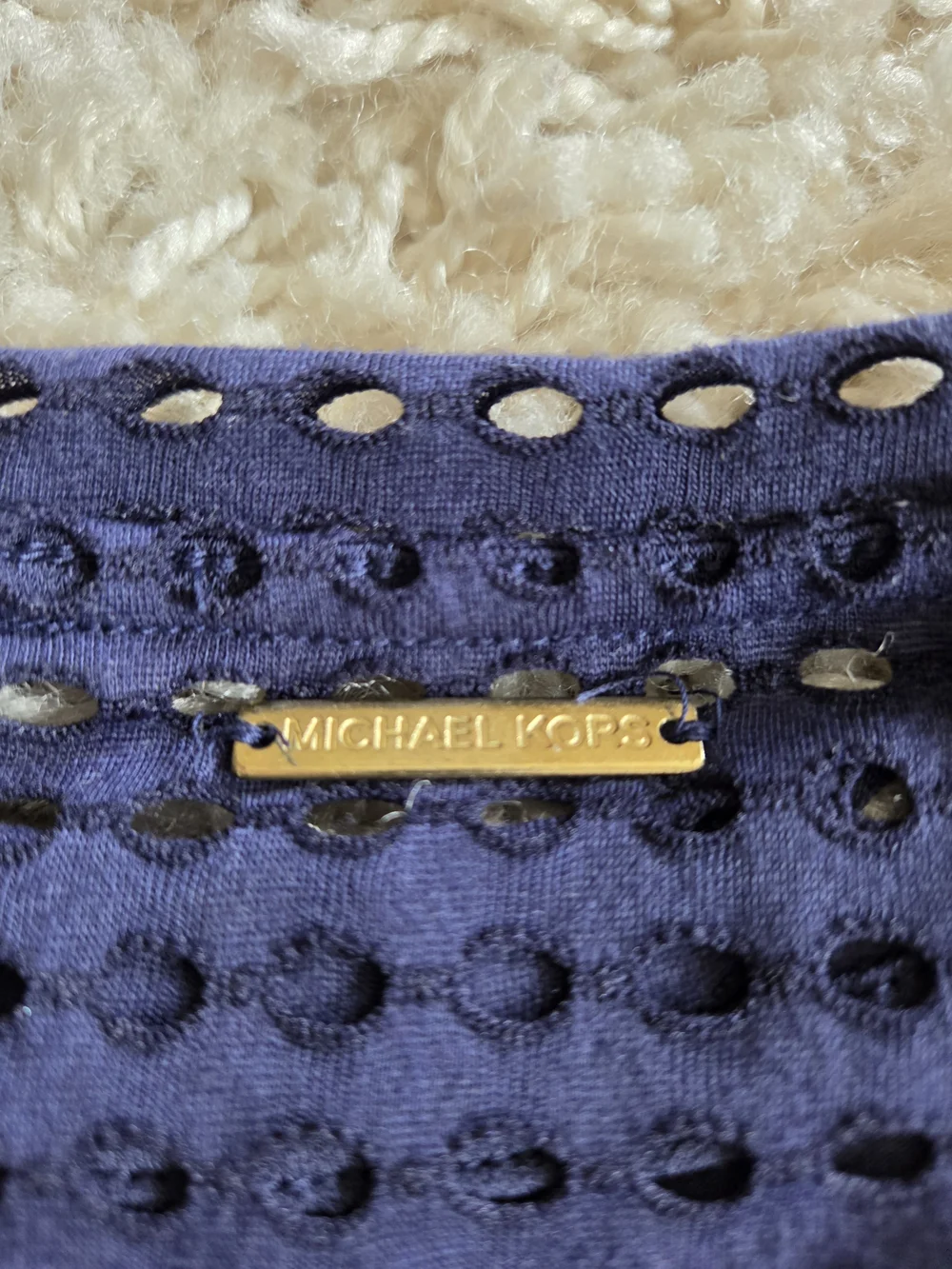 Michael Kors Navy Blue Short Sleeve Knit Dress with Mesh Yoke